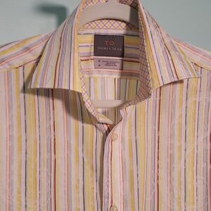 TD, men's dress shirt, medium. Yellow multipal colors Striped. Contrast colar.
